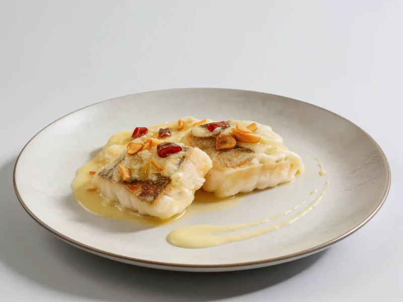 El mismo plato de bacalao transformado en una imagen de carta profesional